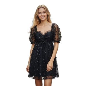 Inspired Hearts Black Butterfly Babydoll Dress Medium